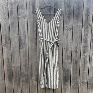 Max Studio Striped Jumpsuit - Gray and White
